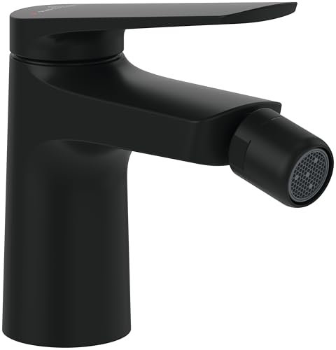 Villeroy & Boch Oasis Einhebel-Bidetarmatur - Bidet Wasserhahn mit Zugstange und Keramikkartusche - wassersparender Bidetmischer - beweglicher Strahlregler - Auslaufhöhe 73mm - Matt Black