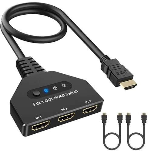 Switch HDMI 3 in 1 Out, 4K @ 30hz 3 porte HDMI Switcher supporta Full HD 1080P 3D compatibile con Roku Fire TV Stick HDTV PS4/PS5 Xbox One Chromecast, compatibile con Linux/Win/Mac