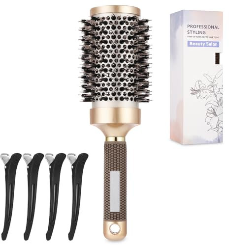 Rundbürste zum Föhnen, Rundbürste Groß mit Wildschweinborsten und Rutschfestem Griff, Rundbürste Profi zum Stylen,Verbesserung der Haartextur, Locken, Föhnen und Glätten- 53mm
