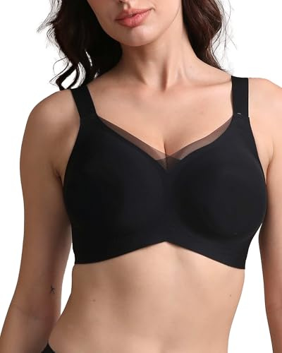 Renzalio, reggiseno con seni grandi, tenuta forte, senza ferretto, coppe morbide, senza cuciture, per alleviare il carico di grandi dimensioni, per i seni appesi, Creamy Push Up T Shirt Reggiseno con