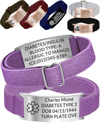 Personalisierbares medizinisches Notfallarmband für Damen und Herren, personalisierbares elastisches Armband, Edelstahl-Armband, personalisierbar, personalisierbar, für Autismus, Allergie, Diabetiker
