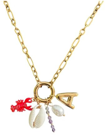 happymaker - Charm Kette gold, personalisierte Kette Damen mit Anhänger, Buchstaben Kette mit Charms, hochwertig vergoldete Edelstahl Kette mit Verlängerungskette, handmade in Deutschland