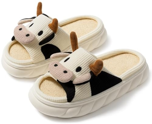 corimori Kuh Hausschuhe – Flauschige Pantoffeln im MuhKuh-Design – Lustige Plüsch Slipper - Gr. 34-44