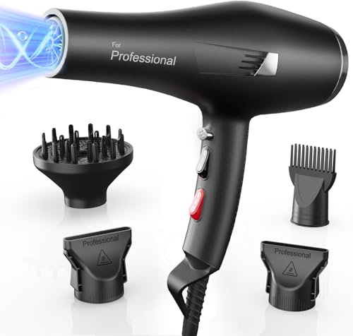 Dekuri Föhn Ionen, Profi Fön Haartrockner Hair Dryer Haarföhn mit 1 Diffusor 2 Stylingdüse, 3 Heiz und 2 Geschwindigkeitsstufen Nachtsicht-Fernglas mit HD LCD und Digitalzoom (Klassisches Schwarz)