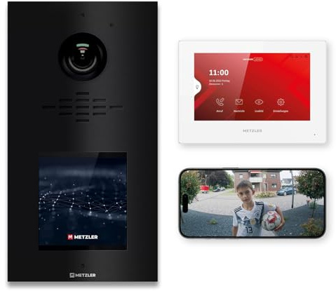 Metzler® Video-Türsprechanlage mit HD-Kamera und Touchscreen in Tiefschwarz RAL 9005 – Nachtsicht, App-Steuerung, RFID, für 1–500 Parteien, IP65 – einfache Montage, 10 Jahre Ersatzteilverfügbarkeit