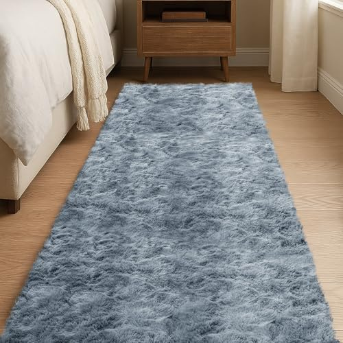 JOYARR Runner Rug Living Room, Grey Area Carpet Fluffy Washable Soft Shaggy Anti Slip Modern Decor Mat for Bedroom Hallway Entryway Beside, 60x180 cm