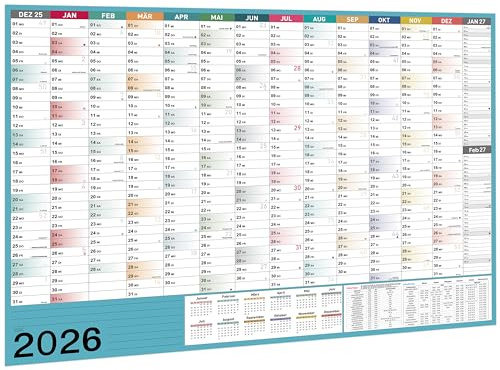 Kalender 2026 Wandkalender - XXL Wandkalender 2026 Größ (100 x 70 cm), von Jan bis Dez 2026, für Schüler und LehrerGeburtstagskalender - Morandi