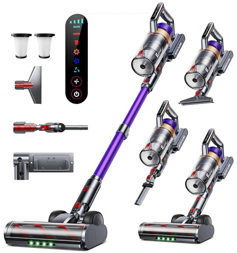 INTETURE 50KPA/600W Aspiradora sin Cable, 65Min Aspiradora Escoba Potente, Luz LED Verde, Carga en Pared y Modo Automático, Equipado con Sistema Antienredos y Función Aromática, para Suelos/Alfombras