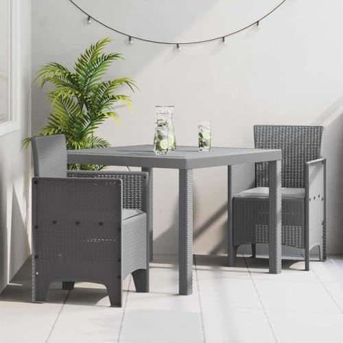 Ziaphsol Garten Essgruppe 3-teilig Hellgrau Polyrattan, UV-beständiges Terrassenmöbel-Set mit 2 Stühlen & quadratischem Tisch, langlebiges Balkonmöbel für Außenbereich