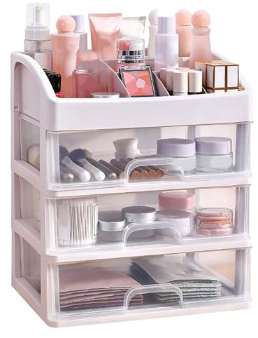 Hapivida Porta Trucchi con 3 Cassetti Trasparente, Organizzatore Plastica per Makeup Spazioso, Multifunzionale per Cosmetici, Cancelleria e Gioielli, Scatola Espositiva
