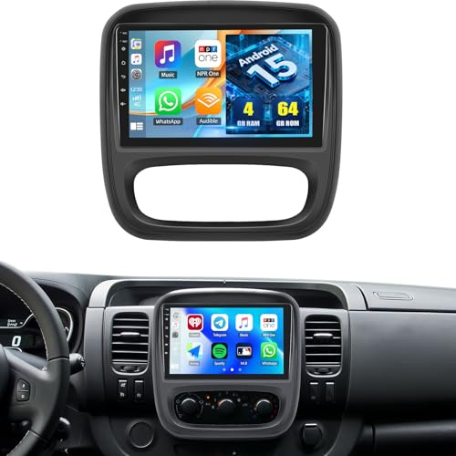 CAMECHO 4G+64G Android 15 Autoradio con Navi para Renault Traffic 3 /Opel Vivaro B,2 DIN Wireless Carplay Radio con Pantalla de 7 RDS/FM Android Auto Radio con Bluetooth5.0/EQ+Cámara Trasera