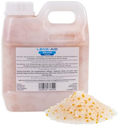 Lens-Aid Silica Gel 1 kg Behälter Trockenmittel Kugeln | Orange-Grün-Indikator, wiederverwendbares Granulat, dosierbar, im Ofen regenerierbar, für 3D-Filament
