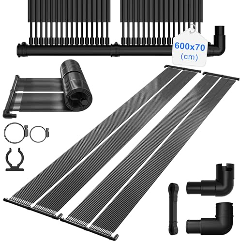 Froadp Solarheizung Solarkollektor für Pool Schwimmbad Warmwasser Heizung, Poolheizung Solar, Solarmatte Schwimmbad Heizmatte aus NBR+PVC, Beliebig Erweiterbar, Schwarz, 600x70cm