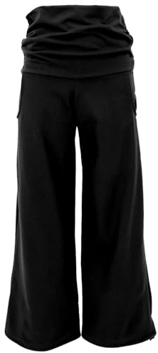 Weite Yogahose mit geradem Bein aus Baumwolle, Damen, bequem, schwarz | Bequeme Hose, hohe Taille, flexibel, perfekt für Yoga, mit Taschen, wandelbar in Pluderhose.