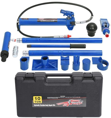 Hydraulic Power Jack 10 Ton, Hydraulic Body Repair Kit with Carrying Case, Professional Auto Car Van Frame Repair Tool Set for Vehicle Bodywork, Lifting, Bending, Spreading & Straightening - Blue