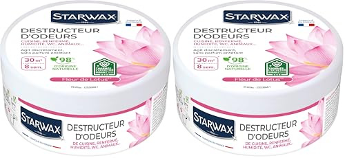 STARWAX - Destructeur d'odeurs - Elimine les odeurs de cuisine, de renfermé, d'humidité, WC, animaux - Jusqu'à 8 semaines - 98% d'origine naturelle - Parfum fleur de lotus - Fabriqué en France