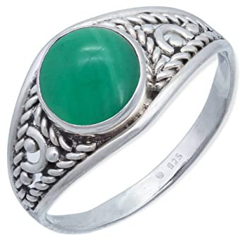 mantraroma Silber Ring Damen 925 grünen Onyx Edelstein grün ausgefallen verspielt (MRG-116-14-(54))