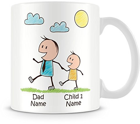 MUGGZ Daddy Mug with Child (11oz) - Personalise with Dad and Kid Names – Ceramic Cup Gift for Dads Father’s Day Birthday Present Christmas