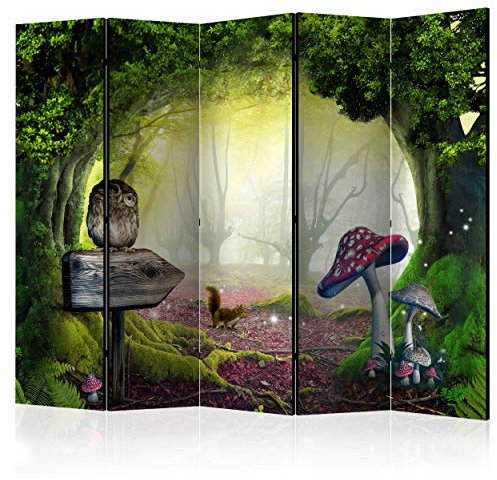 decomonkey Paravent Raumteiler Innen Wald 225x172 cm 5 Teilig Einseitig Room Divider Wall Raumteiler Stehend Trennwand Sichtschutz Spanische Wand Sichtschutzwand Wohnzimmer Holz Baum Tiere
