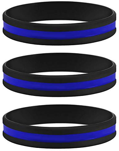Sainstone Dünnes blaues Armband – 3 Stück Silikonkautschuk USA Armbänder Set – Unterstützung der Rechtsdurchsetzung für Polizisten, Cops, blau