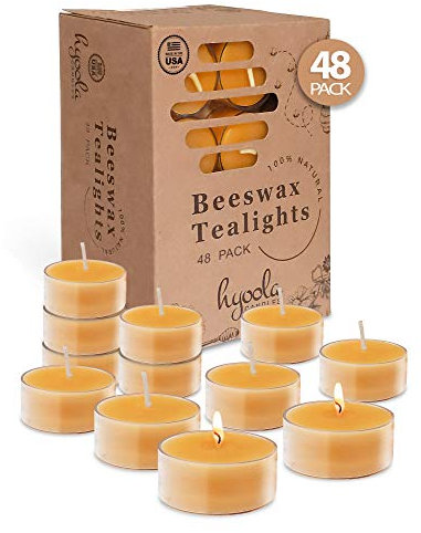 Lot de 48 bougies chauffe-plat en cire d'abeille pure - Décoration non parfumée - Bougies chauffe-plat - Durée de combustion de 4 heures - Tasse transparente