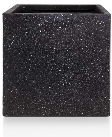 IDEALIST 40cm Square Planter | Black Terrazzo Effect Reinforced Stone Flower Box Outdoor Plant Pot with Drainage Holes L40 W40 H40.5 cm, 50 litres
