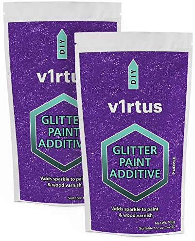 v1rtus 2X Glitter Paint Additive - Purple | Metallic Flakes for Adding Sparkle to Paints & Wood Varnish | Add to Emulsion, Acrylic & Latex for Indoor Sparkly Walls | 100 g (x2)