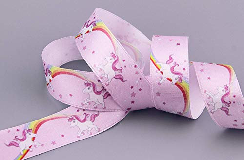20 m x 25 mm Satinband EINHORN Dekoband Mädchen Geburtstag Regenbogen Unicorn Rainbow Kinder Schulanfang Rosa Geschenkband Schleifenband