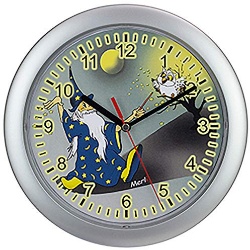 SELVA Kinderwanduhr – Zauberer-Motiv – ABS-Gehäuse – Plastikglas – Geräuschlos – Ø 25 cm