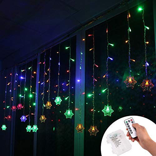 Klighten LED Lichtervorhang, Weihnachtsbeleuchtung Mit Schneeflocken, 96er Lang, RGB, IR Fernbedienung, 3.5 * 0.65M
