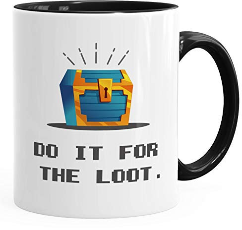 MoonWorks® Kaffee-Tasse Gaming Spruch do it for the loot Schatztruhe Zocker Nerds Bürotasse lustige Kaffeebecher schwarz Keramik-Tasse