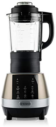 Westinghouse Batidora eléctrica con recipiente de cristal, 2 en 1 con función de cocción y batidora, batidora multifuncional de alto rendimiento con cuchillas de acero inoxidable, robot de cocina,