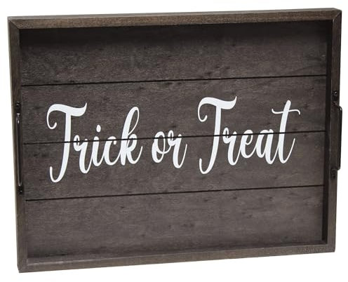 Elegant Designs, 39,4 x 30,5 cm, or Dekoratives Serviertablett aus Holz mit Griffen, Metall, Black Wash Trick & Treat, 15.5 L x 12 W x 2.25 H