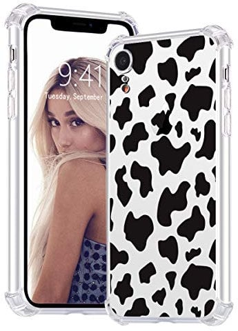 Idocolors Cases for iPhone SE 2020/7 / 8 Clear Cow Print Design, Shockproof Phone Case Slim Soft TPU with Bumper & Four Corner Reinforced Protective, Cover Thin Anti-Scratch Kawaii Animal Pattern