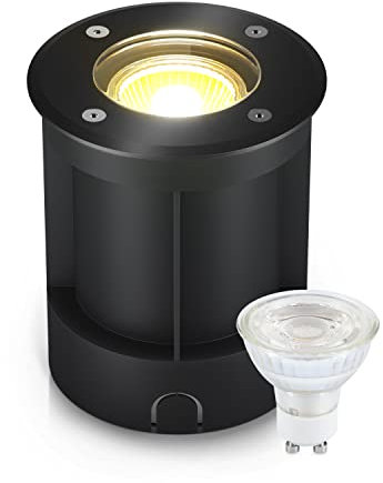 lambado® LED Bodenstrahler für Außen in Schwarz - Wasserdicht & Befahrbar inkl. 5W GU10 Strahler neutralweiss dimmbar - Runde Bodenleuchte/Bodeneinbaustrahler IP67 für Terrasse & Garten