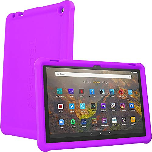 TECHGEAR Bumper Case fits All New Amazon Fire HD 10 13th & 11th Generation, 2023 & 2021, Rugged Shockproof Soft Silicone Easy Grip Case with Screen Protector [Purple] - Kids & School Friendly Case