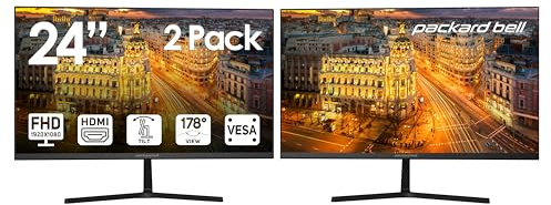 Packard Bell 24 Inch Fhd 1920X1080 Computer Monitor. 75Hz, 5 Milliseconds, Dual Monitor, Ultra Wide Monitor, VESA Mount, Tilt, Vga & Hdmi Monitor, Basic Monitor And Monitor For Ju