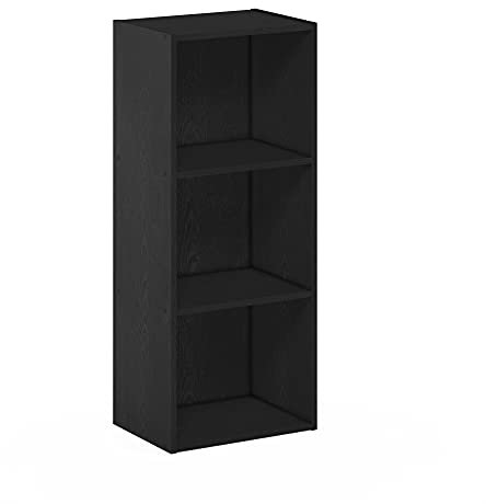 Furinno Luder 3-stufiges Bücherregal mit offenem Regal, Blackwood, Schwarzes Holz