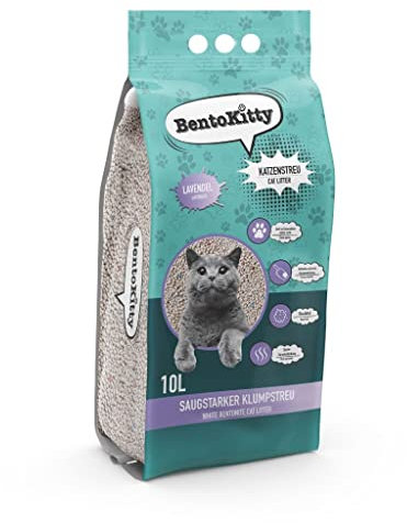 BentoKitty Katzenstreu (10L, 1er Pack) mit Lavendel Duft, Klumpend, weiß, feinkörnig, Klumpstreu aus Bentonite, für Sensitive Katzenpfoten geeignet