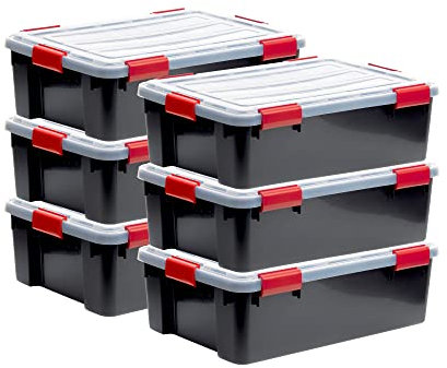 Iris Ohyama Luftdichte Kunststoff-Aufbewahrungsboxen mit Deckels, 30L, 6er-Set, Schwarz, Hermetischer wasserdichter Verschluss, Robuste Schnappverschlüsse, Stapelbar, Staubschutz, BPA-frei, DDAT-LS
