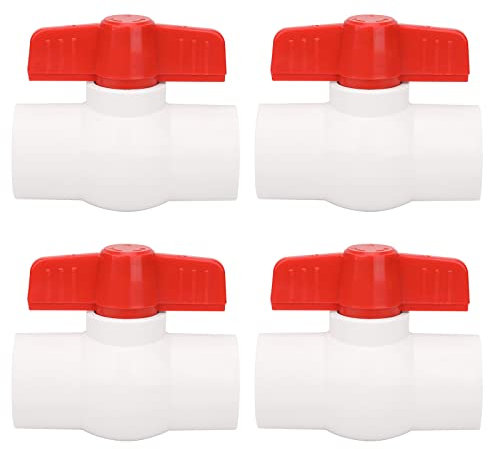 4 valvole a sfera in PVC da 2,5 cm per tubi dell'acqua con impugnatura a T rossa per linee di alimentazione dell'acqua fredda, sistema di raccordo per tubi di irrigazione (presa x presa), programma 40