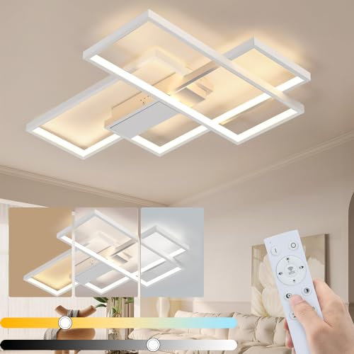 GBLY Deckenlampe LED Deckenleuchte Wohnzimmer - 65cm Wohnzimmerlampe Modern Schlafzimmerlampe Dimmbar mit Fernbedienung 65W Schlafzimmer Deckenbeleuchtung Groß Küchenlampe Weiß für Esszimmer Küche