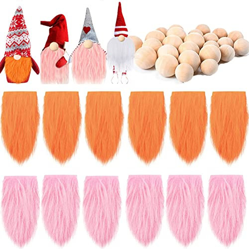 12 Stück Vorgeschnittener Wichtelbart Zum Basteln, DIY Wichtel Bart Mit Holzkugeln Nase, GNOME Zwergbart Kunstpelzstoff Kunstfell GNOME Für Wichtel Zubehör Kindergeschenke