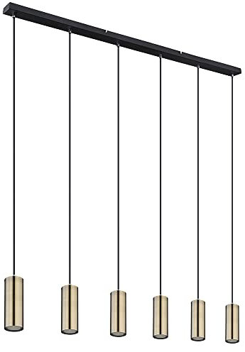 etc-shop Pendelleuchte Hängelampe Esstischleuchte, 6-flammig Hängeleuchte, Metall altmessing schwarz, 6x GU10, LxBxH 115x6x120 cm