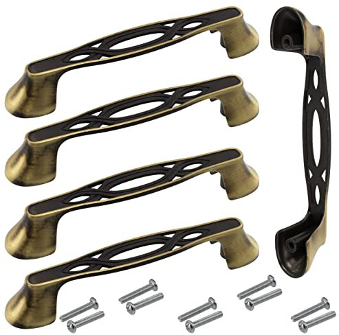 AERZETIX - C64402 - Lot de 5 poignées de meuble entraxe 96 mm - porte armoire placard tiroir aménagement décoration cuisine salon assemblage commode rustique - en métal - couleur or vieilli