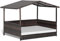 COSTWAY Wicker Dog House, Raised Rattan Dogs Bed with Roof and Removable Cushion, Indoor Outdoor Elevated Pet Sofa for Small Medium Dogs Cats (White+Mix Brown)