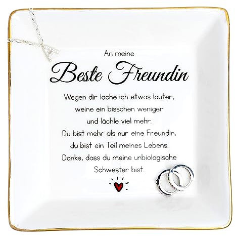 Darlena Beste Freundin Dekoschale | Beste Freundin Geschenk, Geburtstagsgeschenk | Schmuckschale, Schmucktablett mit Spruch | BFF Geschenke für beste Freundin zum Geburtstag oder Weihnachten