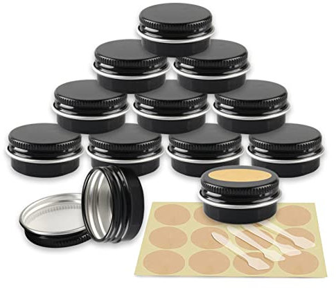 YANCAER 10 Pièces Pots en Aluminium Noir brillant de 10ml avec Couvercle - D35mm x H17mm Vide Ronde Cosmétiques Pot Conteneurs de Voyage pour Maquillage, Crème, Baume à Lèvres, Mini Bougies