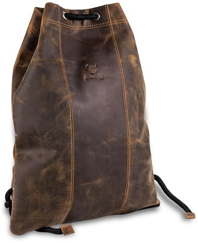 MATADOR Gymbag Turnbeutel Frauen Leder Sportbeutel Herren Rucksack Turntasche Lederrucksack Hunter Braun