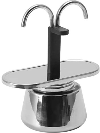 Mini Moka Pot 2 Tazas Mini Express Swiss Moka Pot, 100ML Cafetera Moka de Doble Cabeza de Acero Inoxidable, 2 Tubos DIY Cafetera Espresso Cafetera Antiadherente Cafetera para el
